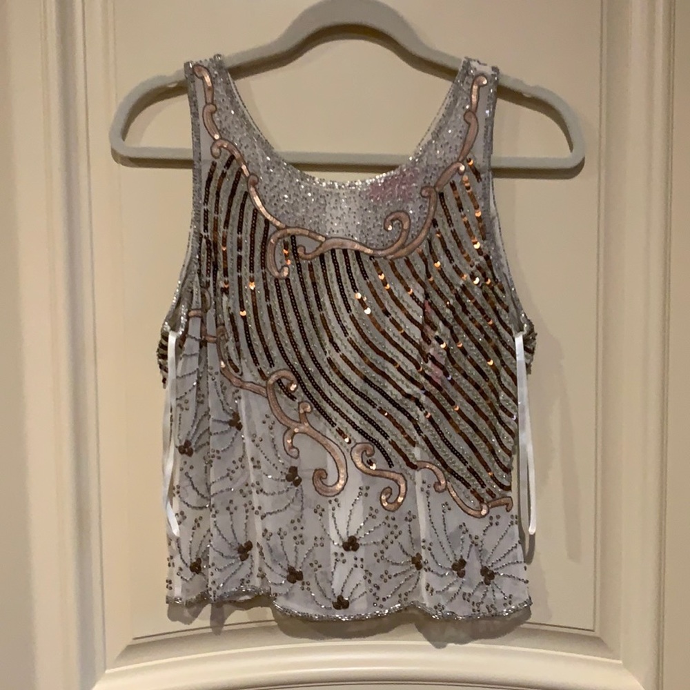 Aftershock 100% silk beaded & sequin top NWT